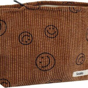 New Corduroy Smiley Face Makeup Pouch – Small Cosmetic Organizer Bag